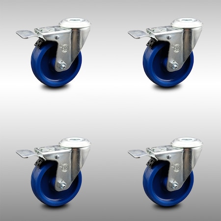 Service Caster 4 Inch SS Solid Polyurethane Swivel Bolt Hole Caster Set with Total Lock Brake SCC-SSBHTTL20S414-SPUS-4